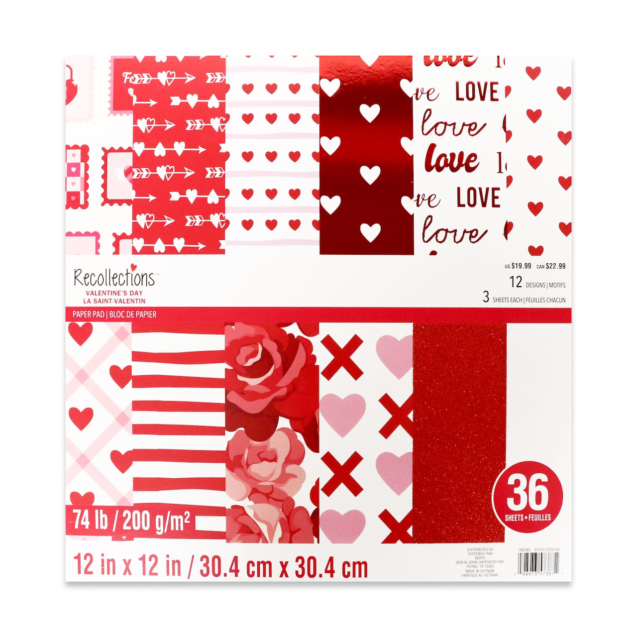 Valentine's Day 12" x 12" Hearts & Roses Paper Pad by Recollections™, 36 Sheets